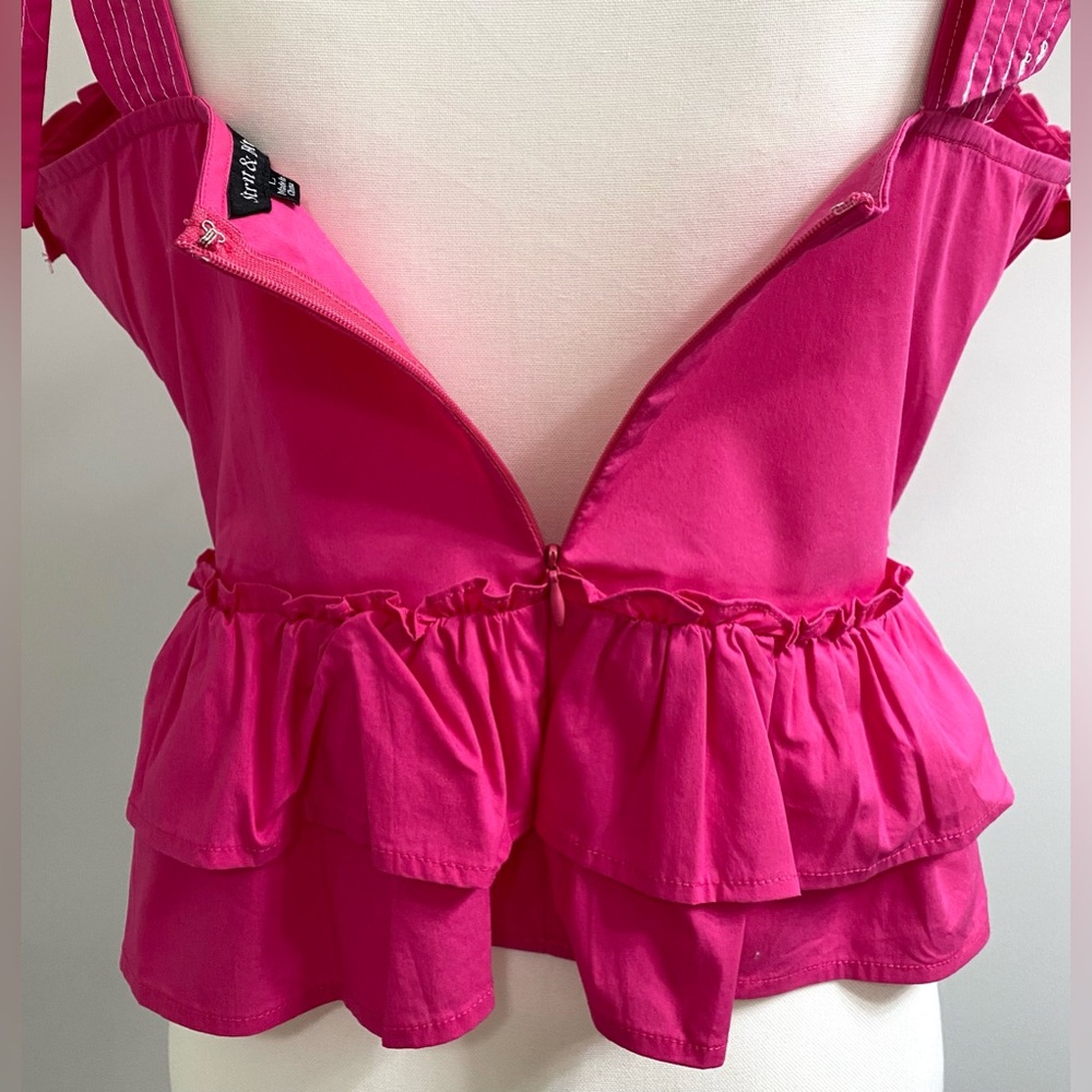 Strut & Bolt Womens L Ruffle Crop Pink Top Boho Fall Festival Preppy Cottagecore - Picture 8 of 15